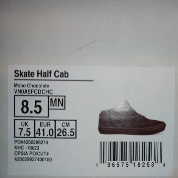 VANS Men's 8.5/Women's 10 Skate Half Cab Mono Chocolate VN0A5FCDCHC - Picture 5 of 12